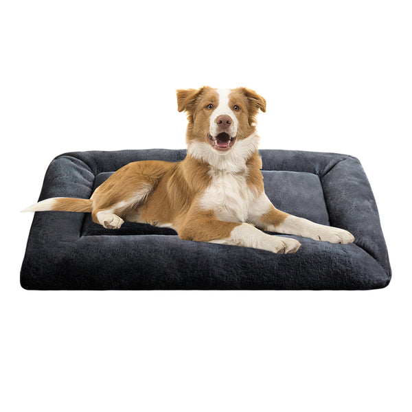 MERITLIFE Plush Washable Dog Bed Ultra Soft Dog Crate Mat Kennel Pad,Anti-Slip Pet Sleeping Bed for Small Medium Large Dogs,Dark Gray 42" x 28"