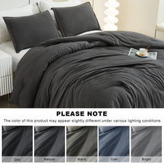 MERITLIFE Comforter Queen Size Set, Dark Gray Lightweight Plain Bedding Comforters Sets, All Season Fluffy Bed Set (90x90In Comforter & 2 Pillowcases)