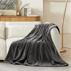 MERITLIFE Flannel Fleece Microfiber Throw Blanket, Luxury Dark Grey Queen Size Lightweight Cozy Couch Bed Super Soft and Warm Plush Solid Color (90 x 90 inches)