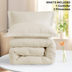 MERITLIFE Beige Comforter Queen Size Set, Lightweight Plain Bedding Comforters Sets, All Season Fluffy Bed Set (90x90In Comforter & 2 Pillowcases)