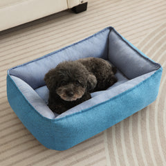 COSYJOY Rectangle Pet Bed with Four-Sided Bolster Cushion For Medium Large Dogs/ Cats, Washable Linen Soft Cuddle Dog Bed Calming Sleeping Dog Bed, Anti-Slip Bottom