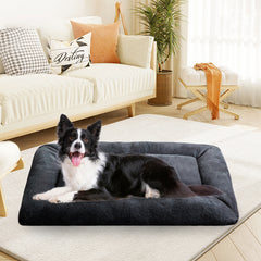 MERITLIFE Plush Washable Dog Bed Ultra Soft Dog Crate Mat Kennel Pad,Anti-Slip Pet Sleeping Bed for Small Medium Large Dogs,Dark Gray 42" x 28"