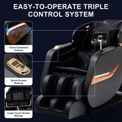 4D SL Track Zero Gravity Massage Chair Recliner with Calf and Foot Rollers, AI Voice Control, LCD Screen, Quick Access Buttons (Black)