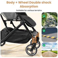 MERITLIFE Lightweight Baby Travel Stroller–Compact & Airplane-Friendly, Portable One-Hand Fold Design - Ergonomic Seat for Infant & Toddler