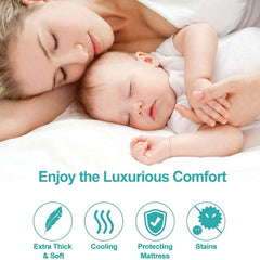 MERITLIFE Extra Thick Mattress Topper,Cooling Plush Mattress Pad Cover 400TC Cotton Pillowtop Protector with 8-21 Inch Deep Pocket 3D Snow D