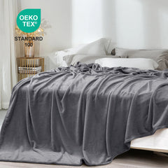MERITLIFE Flannel Fleece Microfiber Throw Blanket, Luxury Dark Grey Queen Size Lightweight Cozy Couch Bed Super Soft and Warm Plush Solid Color (90 x 90 inches)