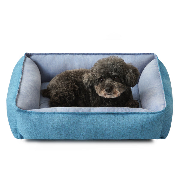 COSYJOY Rectangle Pet Bed with Four-Sided Bolster Cushion For Medium Large Dogs/ Cats, Washable Linen Soft Cuddle Dog Bed Calming Sleeping Dog Bed, Anti-Slip Bottom
