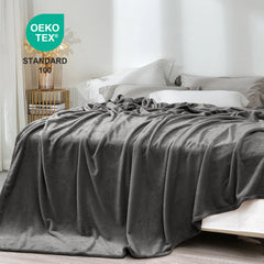 MERITLIFE Flannel Fleece Microfiber Throw Blanket, Luxury Dark Grey Queen Size Lightweight Cozy Couch Bed Super Soft and Warm Plush Solid Color (90 x 90 inches)