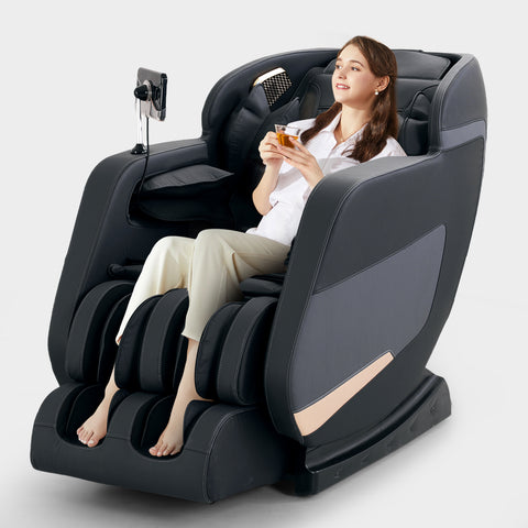 MERITLIFE 4D Massage Chair Full Body|Zero Gravity Shiatsu Massage Chairs Recliner with Heated SL Track Bluetooth Speaker Airbag Yoga Stretch, Foot Roller (BlackGrey)