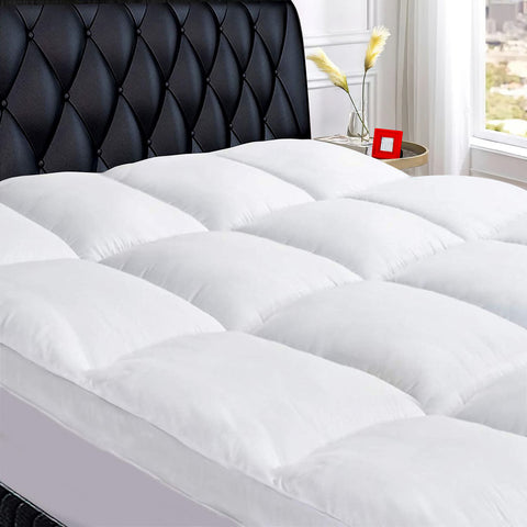 MERITLIFE King Extra Thick Mattress Topper, 400TC Cotton Pillow Top Protector with 8-21" Deep Pocket 5D Spiral Fiber Padding for Back Pain, Cooling Plush Mattress Pad Cover, White