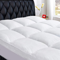 MERITLIFE King Extra Thick Mattress Topper, 400TC Cotton Pillow Top Protector with 8-21" Deep Pocket 5D Spiral Fiber Padding for Back Pain, Cooling Plush Mattress Pad Cover, White