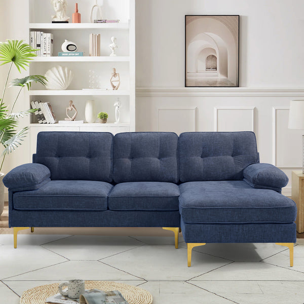 Modern Linen Fabric L-Shaped Couch 4-Seat Sofa Sectional,82.7'' Upholstered Sofa,Convertible Sectional Sofa Couch with Chaise