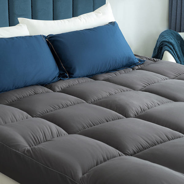 MERITLIFE California king Extra Thick Mattress Topper, 400TC Cotton Pillow Top Protector with 8-21" Deep Pocket 5D Spiral Fiber Padding for Back Pain, Cooling Plush Mattress Pad Cover, Grey