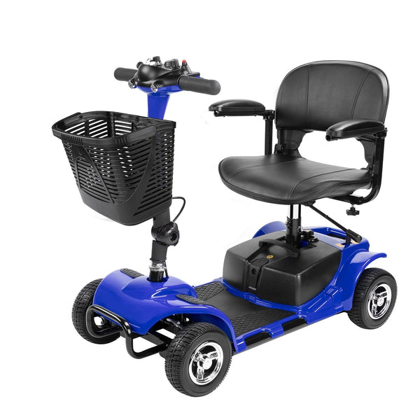 Portable Electric Mobility Scooter 4 Wheel – for Seniors and Adults Comes w/Basket Long Range Battery Pack 10 Miles on a Single Charge – Unique Front & Base LED Lighting Package (Blue)