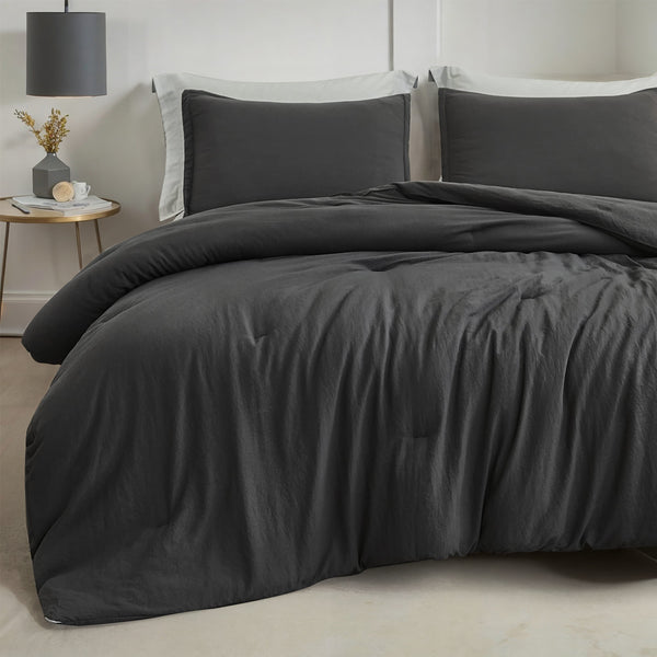 MERITLIFE Comforter Queen Size Set, Dark Gray Lightweight Plain Bedding Comforters Sets, All Season Fluffy Bed Set (90x90In Comforter & 2 Pillowcases)