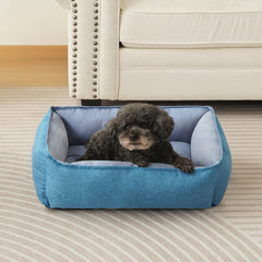 COSYJOY Rectangle Pet Bed with Four-Sided Bolster Cushion For Medium Large Dogs/ Cats, Washable Linen Soft Cuddle Dog Bed Calming Sleeping Dog Bed, Anti-Slip Bottom