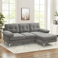 Modern Linen Fabric L-Shaped Couch 4-Seat Sofa Sectional,82.7'' Upholstered Sofa,Convertible Sectional Sofa Couch with Chaise
