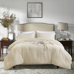 MERITLIFE Beige Comforter Queen Size Set, Lightweight Plain Bedding Comforters Sets, All Season Fluffy Bed Set (90x90In Comforter & 2 Pillowcases)