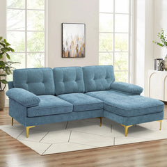 Modern Linen Fabric L-Shaped Couch 4-Seat Sofa Sectional,82.7'' Upholstered Sofa,Convertible Sectional Sofa Couch with Chaise