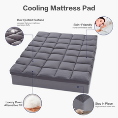 MERITLIFE California king Extra Thick Mattress Topper, 400TC Cotton Pillow Top Protector with 8-21" Deep Pocket 5D Spiral Fiber Padding for Back Pain, Cooling Plush Mattress Pad Cover, Grey