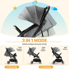 MERITLIFE Lightweight Baby Travel Stroller–Compact & Airplane-Friendly, Portable One-Hand Fold Design - Ergonomic Seat for Infant & Toddler