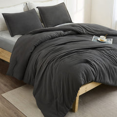 MERITLIFE Comforter Queen Size Set, Dark Gray Lightweight Plain Bedding Comforters Sets, All Season Fluffy Bed Set (90x90In Comforter & 2 Pillowcases)
