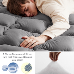 MERITLIFE Extra Thick Cooling Mattress Topper for Back Pain, 100% 400TC Waterproof Mattress Pad Cover - Down Alternative Pillow Top, Hotel Quality Hypoallergenic King Size, Gray
