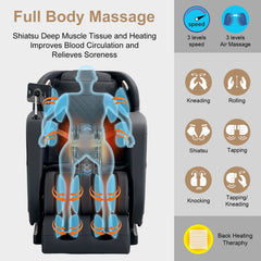 MERITLIFE 4D Massage Chair Full Body|Zero Gravity Shiatsu Massage Chairs Recliner with Heated SL Track Bluetooth Speaker Airbag Yoga Stretch, Foot Roller (BlackGrey)