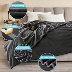 MERITLIFE Flannel Fleece Microfiber Throw Blanket, Luxury Dark Grey Queen Size Lightweight Cozy Couch Bed Super Soft and Warm Plush Solid Color (90 x 90 inches)