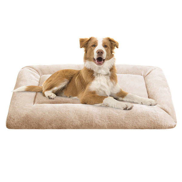 MERITLIFE Plush Washable Dog Bed Ultra Soft Dog Crate Mat Kennel Pad,Anti-Slip Pet Sleeping Bed for Small Medium Large Dogs,Beige 42" x 28"
