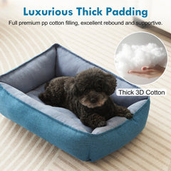 COSYJOY Rectangle Pet Bed with Four-Sided Bolster Cushion For Medium Large Dogs/ Cats, Washable Linen Soft Cuddle Dog Bed Calming Sleeping Dog Bed, Anti-Slip Bottom