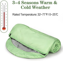Sleeping Bags for Adults Teens Kids with Compression Sack Portable and Lightweight for 3-4 Season Camping, Hiking,Waterproof, Backpacking and Outdoors（Grass green）