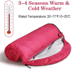 Sleeping Bags for Adults Teens Kids with Compression Sack Portable and Lightweight for 3-4 Season Camping, Hiking,Waterproof, Backpacking and Outdoors（pink）