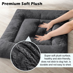 MERITLIFE Plush Washable Dog Bed Ultra Soft Dog Crate Mat Kennel Pad,Anti-Slip Pet Sleeping Bed for Small Medium Large Dogs,Dark Gray 42" x 28"