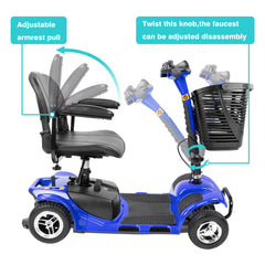 Portable Electric Mobility Scooter 4 Wheel – for Seniors and Adults Comes w/Basket Long Range Battery Pack 10 Miles on a Single Charge – Unique Front & Base LED Lighting Package (Blue)