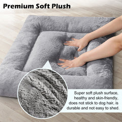 MERITLIFE Plush Washable Dog Bed Ultra Soft Dog Crate Mat Kennel Pad Anti-Slip Pet Sleeping Bed for Small Medium Large Dogs,Gray