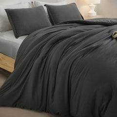 MERITLIFE Comforter Queen Size Set, Dark Gray Lightweight Plain Bedding Comforters Sets, All Season Fluffy Bed Set (90x90In Comforter & 2 Pillowcases)