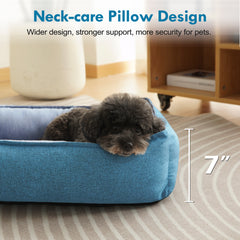 COSYJOY Rectangle Pet Bed with Four-Sided Bolster Cushion For Medium Large Dogs/ Cats, Washable Linen Soft Cuddle Dog Bed Calming Sleeping Dog Bed, Anti-Slip Bottom