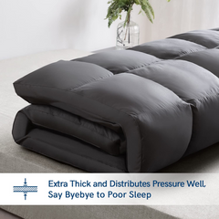 MERITLIFE Queen Extra Thick Mattress Topper, 400TC Cotton Pillow Top Protector with 8-21" Deep Pocket 5D Spiral Fiber Padding for Back Pain, Cooling Plush Mattress Pad Cover, Grey