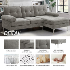Modern Linen Fabric L-Shaped Couch 4-Seat Sofa Sectional,82.7'' Upholstered Sofa,Convertible Sectional Sofa Couch with Chaise