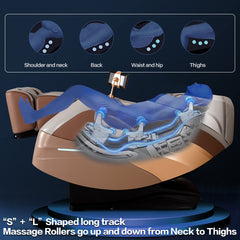 MERITLIFE 2024 Massage Chair, Full Body Zero Gravity Recliner with Yoga Stretching, Intelligent Voice Control, SL Track, Foot Rollers, Airbags, Heating, and Bluetooth (Brown)