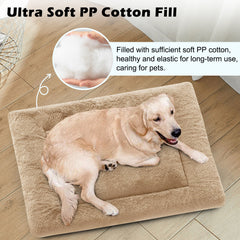 MERITLIFE Plush Washable Dog Bed Ultra Soft Dog Crate Mat Kennel Pad,Anti-Slip Pet Sleeping Bed for Small Medium Large Dogs,Beige 42" x 28"