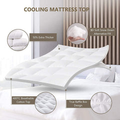 MERITLIFE King Extra Thick Mattress Topper, 400TC Cotton Pillow Top Protector with 8-21" Deep Pocket 5D Spiral Fiber Padding for Back Pain, Cooling Plush Mattress Pad Cover, White