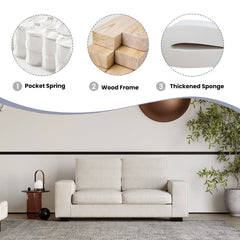 Modern Sofa Couch with Solid Wood Frame for Living Room Furniture Removable Back Cushion and Seat Cushion(Beige),71.25" Wide 2 Seater Sofa for Living Room