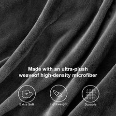 MERITLIFE Flannel Fleece Microfiber Throw Blanket, Luxury Dark Grey Queen Size Lightweight Cozy Couch Bed Super Soft and Warm Plush Solid Color (90 x 90 inches)