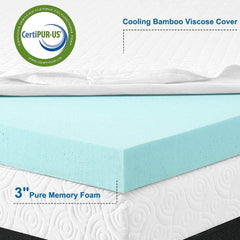 MERITLIFE 3 Inch Memory Foam Mattress Topper,Cool Gel Infused Foam Bed Topper Mattress Pad,CertiPUR-US Certified