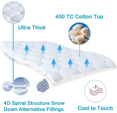MERITLIFE Waterproof Mattress Pad,400TC 100% Cotton Cooling Mattress Topper Cover Extra Thick Down Alternative Pillow Top Cooling Bed Topper