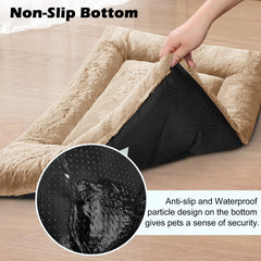 MERITLIFE Plush Washable Dog Bed Ultra Soft Dog Crate Mat Kennel Pad,Anti-Slip Pet Sleeping Bed for Small Medium Large Dogs,Beige 42" x 28"