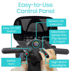 Portable Electric Mobility Scooter 4 Wheel – for Seniors and Adults Comes w/Basket Long Range Battery Pack 10 Miles on a Single Charge – Unique Front & Base LED Lighting Package (Blue)