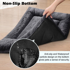 MERITLIFE Plush Washable Dog Bed Ultra Soft Dog Crate Mat Kennel Pad,Anti-Slip Pet Sleeping Bed for Small Medium Large Dogs,Dark Gray 42" x 28"